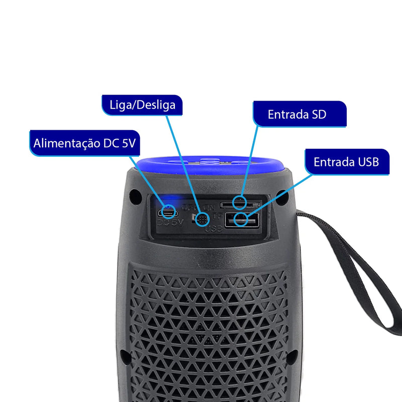 Caixa de Som Bluetooth Portátil com Luzes RGB - Envio Imediato